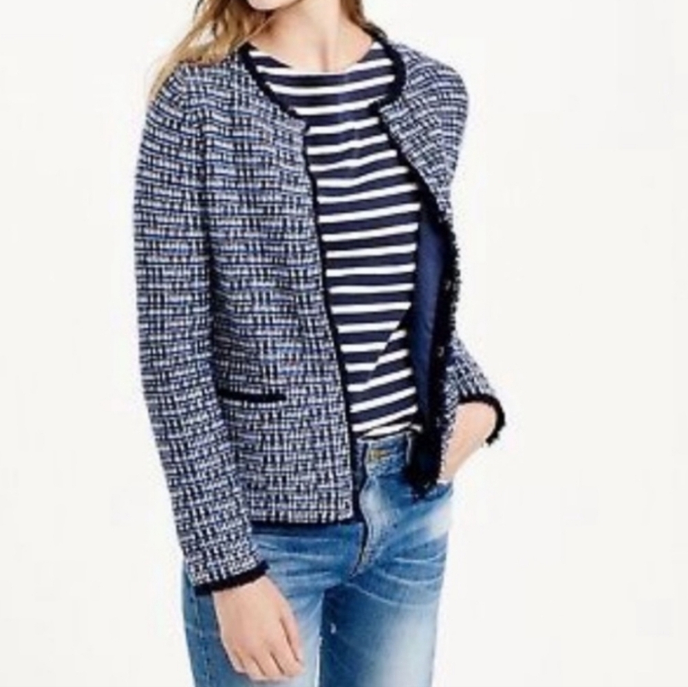 J. Crew Tweed Wool Blue and Black Sweater Jacket Women's Size Extra Small